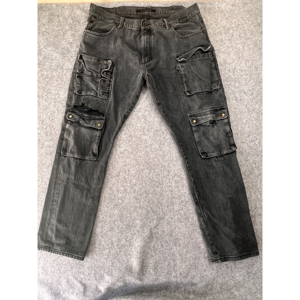 Sean John Multi-Pocket Cargo Jeans 40 Gray‎ Distressed Cotton Streetwear